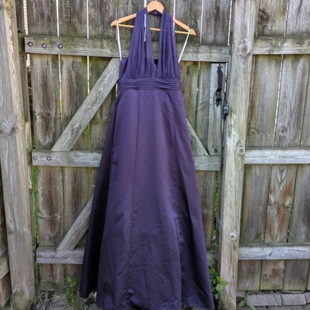 David's Bridal Bridesmaid Dress Or Halter Evening Gown Dark Purple Size 10